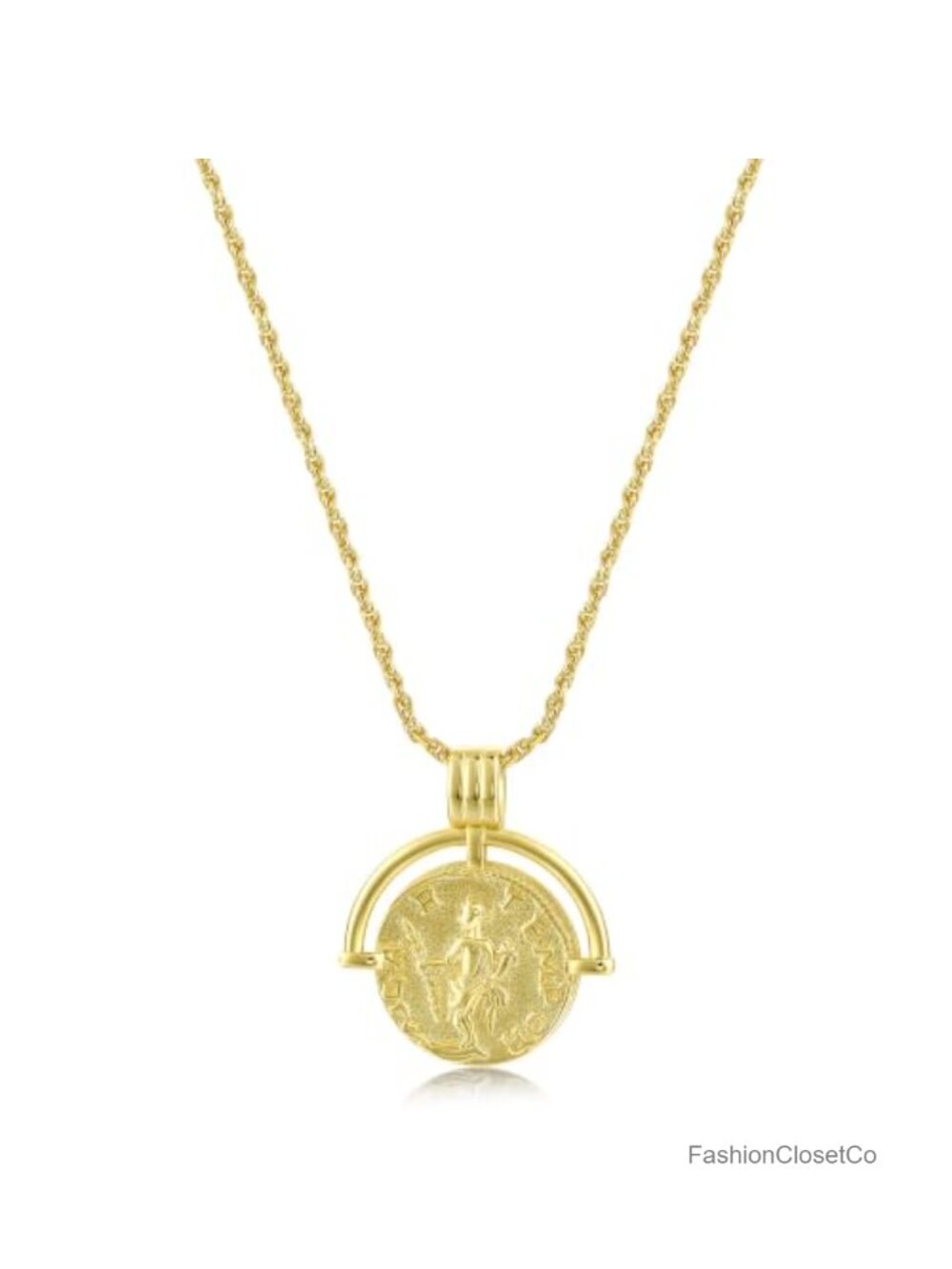 18k Gold Plated Layered Choker Necklace with Roman Coin Pendant